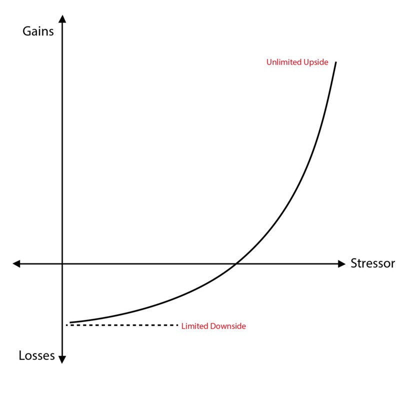 A convex graph representing an anti-fragile system